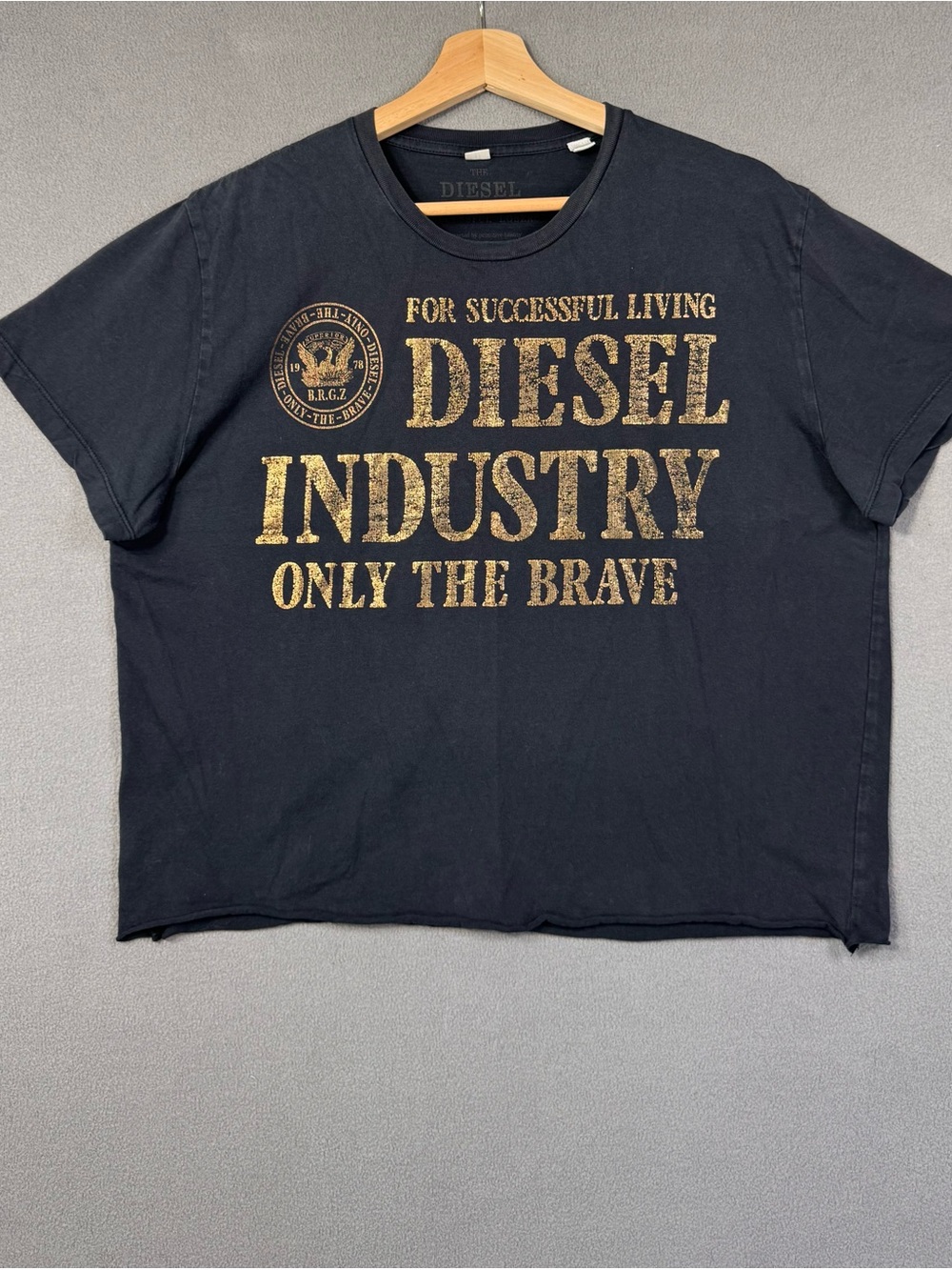 Diesel Black Crop Tee with Gold Logo Print